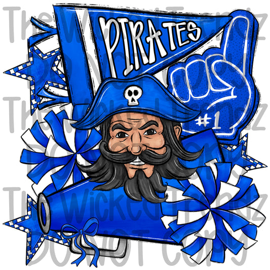 Pirates Blue Cheer Cheerleading Cheerleader Mascot Digital Design Spirit Shirt Design