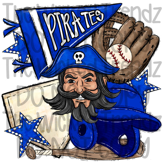 Pirates Blue Baseball Team Mascot Digital Design