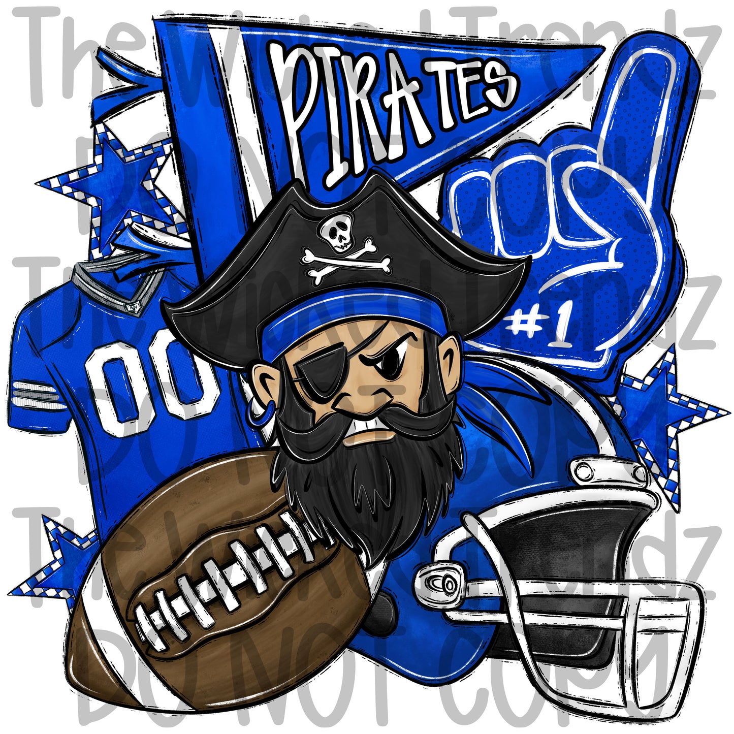 Pirates Blue Football Mascot Digital Design