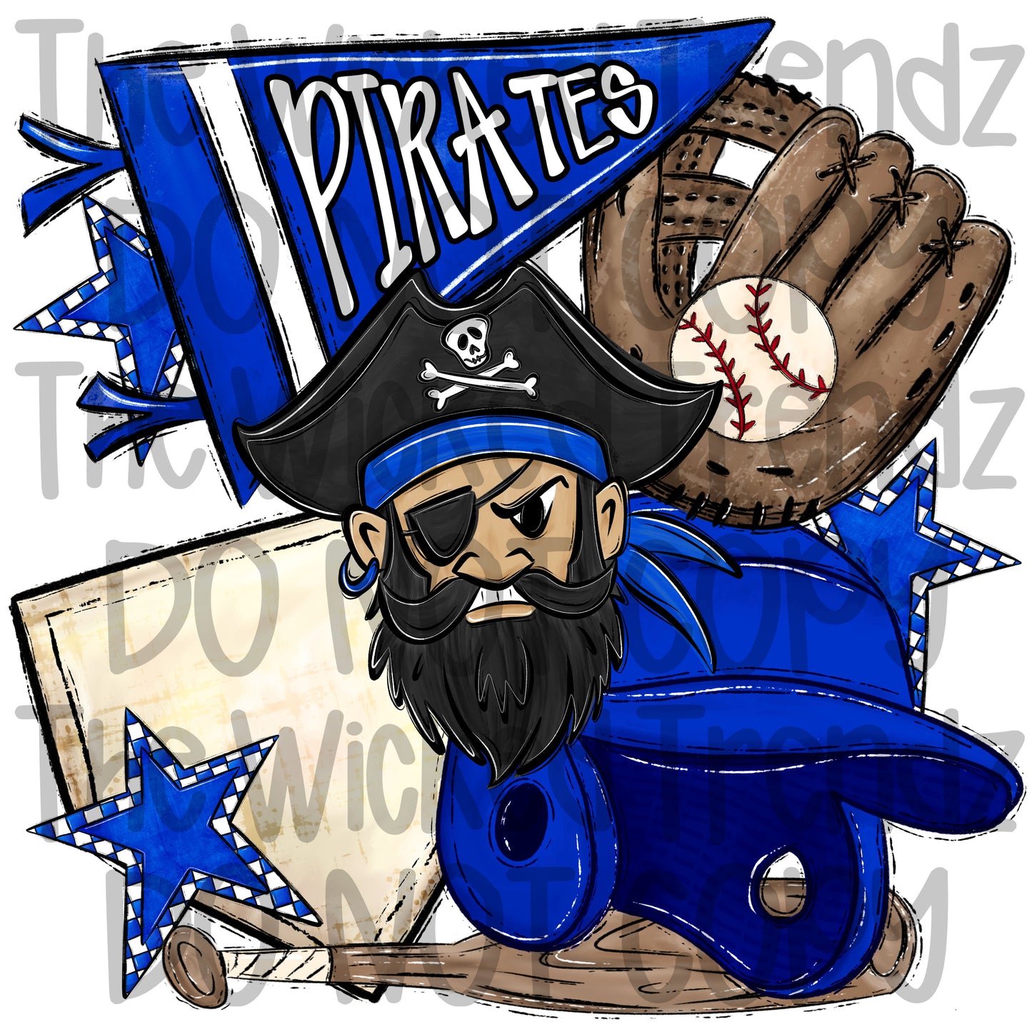 Pirates Blue Baseball Team Mascot Digital Design