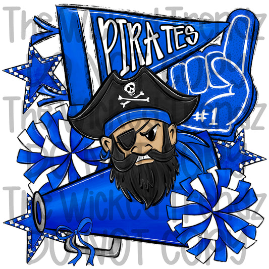 Pirates Blue Cheer Cheerleading Cheerleader Mascot Digital Design Spirit Shirt Design