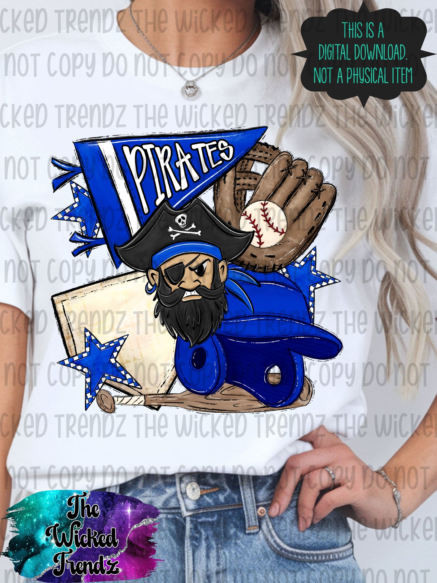 Pirates Blue Baseball Team Mascot Digital Design