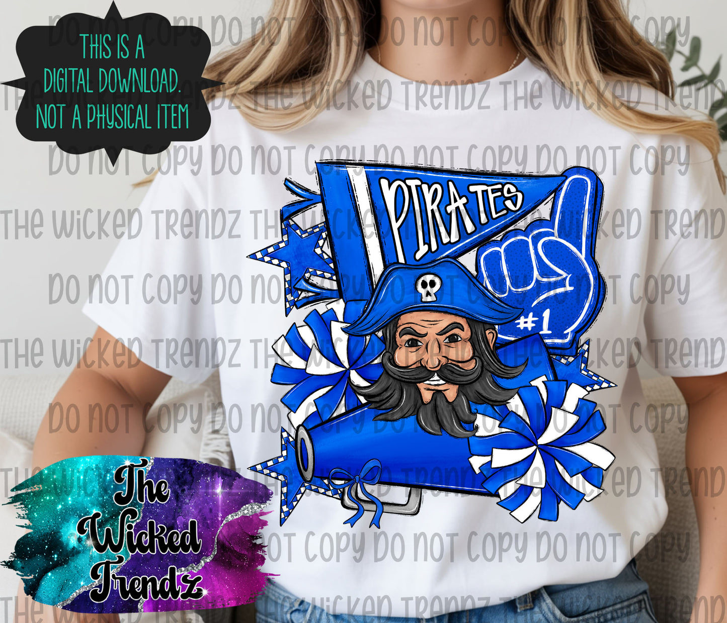 Pirates Blue Cheer Cheerleading Cheerleader Mascot Digital Design Spirit Shirt Design