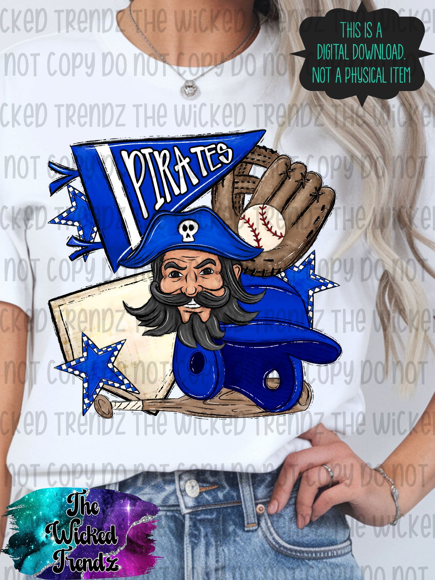 Pirates Blue Baseball Team Mascot Digital Design