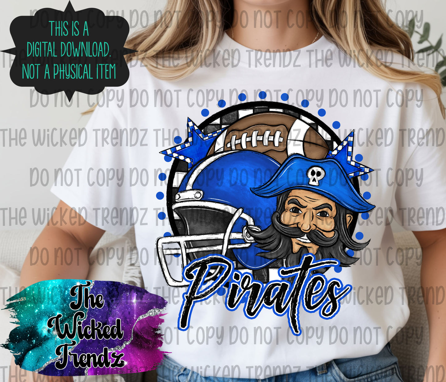 Pirates Blue Football Mascot Digital Design