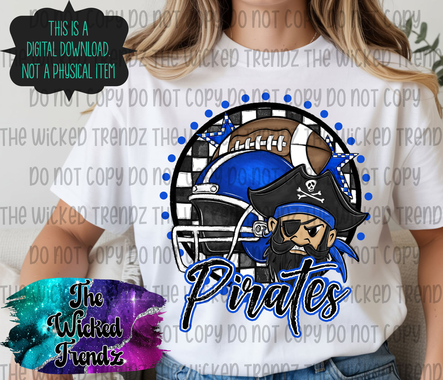 Pirates Blue Football Mascot Digital Design