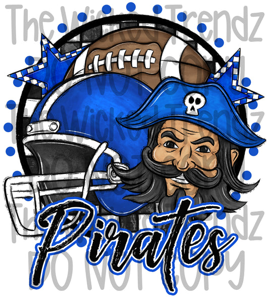 Pirates Blue Football Team Mascot Digital Design