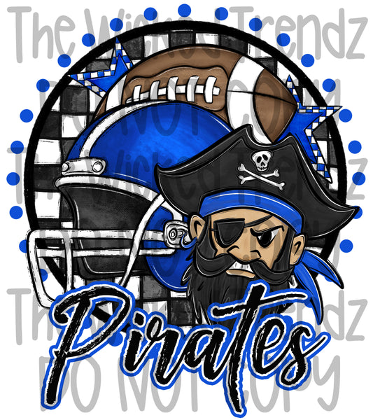 Pirates Blue Football Team Mascot Digital Design