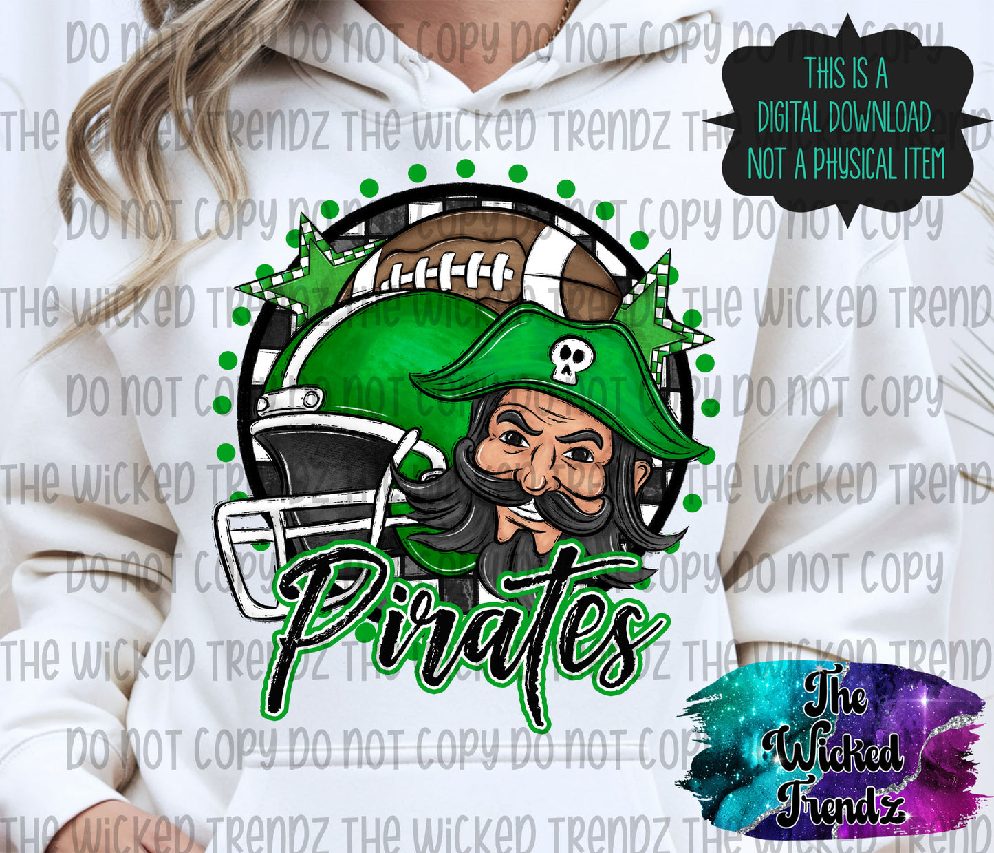 Pirates Green Football Mascot Digital Design