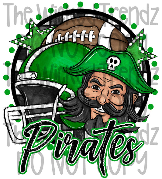 Pirates Green Football Team Mascot Digital Design