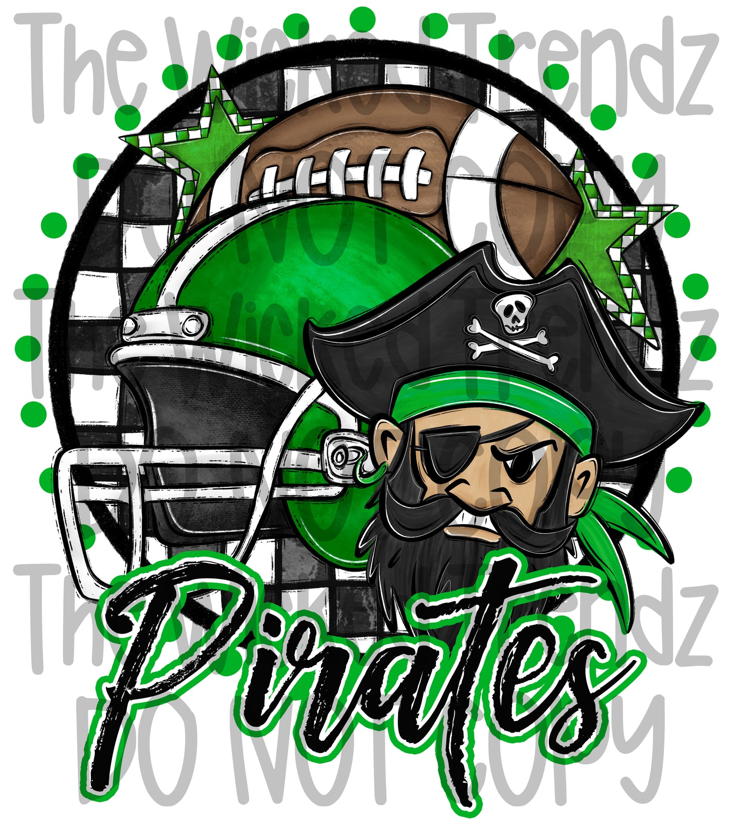 Pirates Green Football Mascot Digital Design