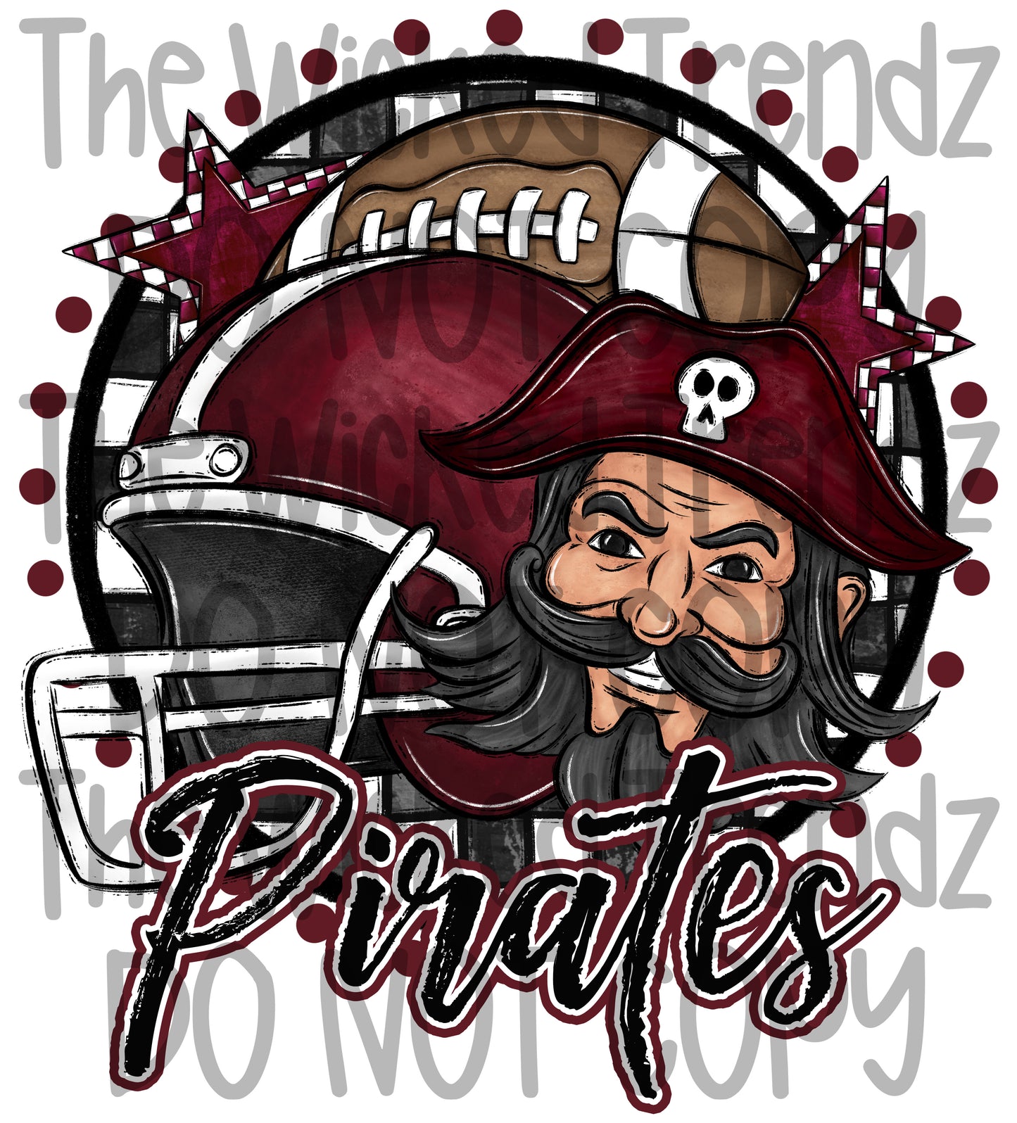 Pirates Maroon Football Mascot Digital Design