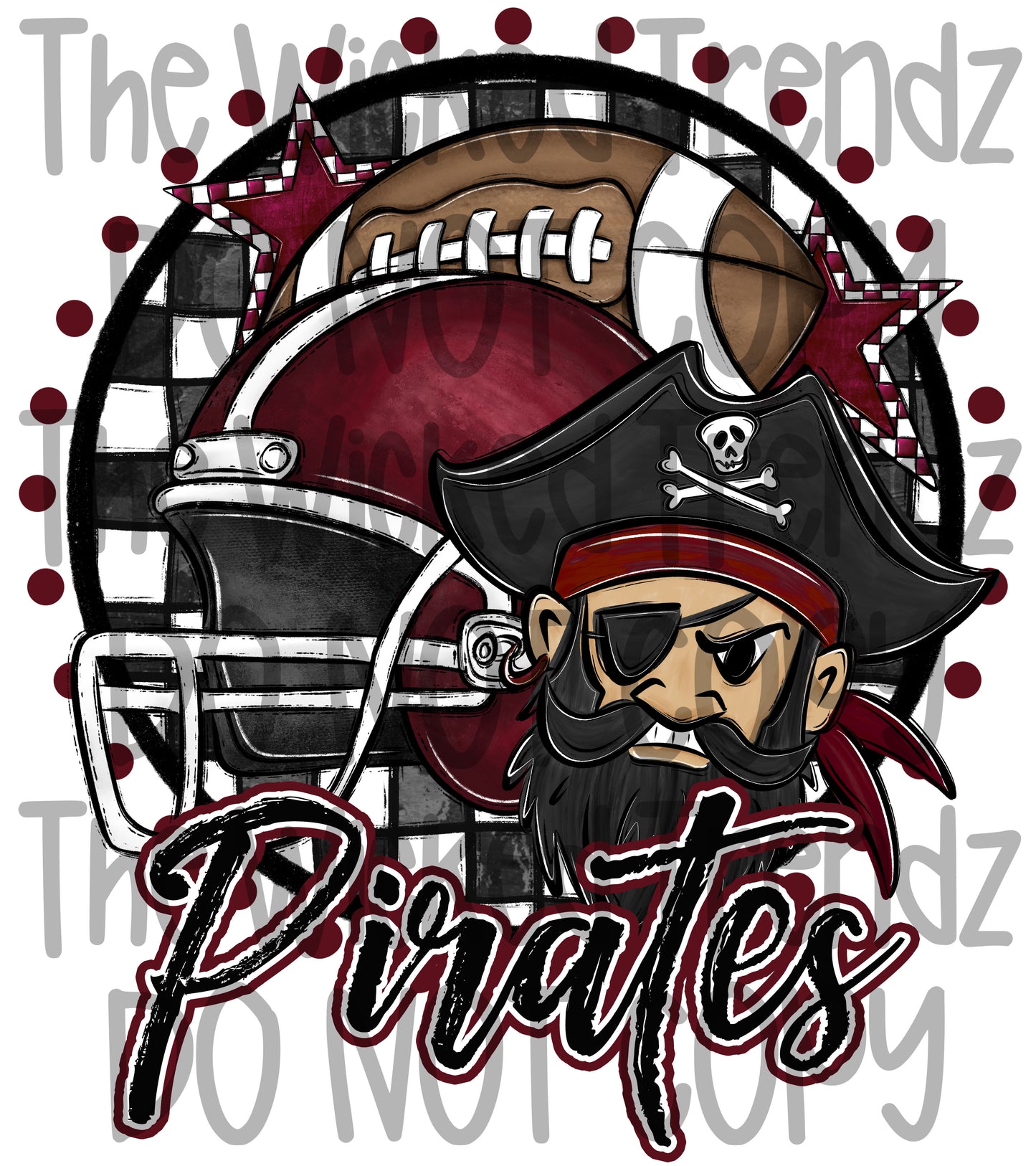 Pirates Maroon Football Mascot Digital Design