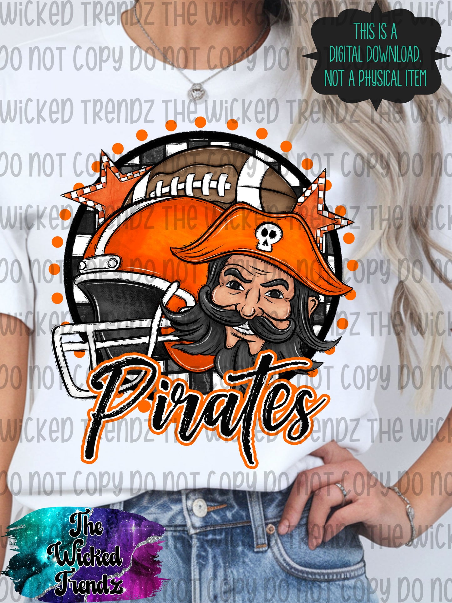 Pirates Orange Football Mascot Digital Design