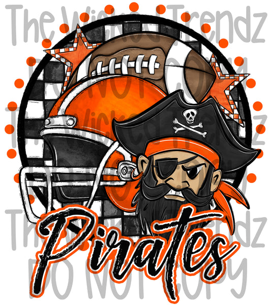 Pirates Orange Football Team Mascot Digital Design