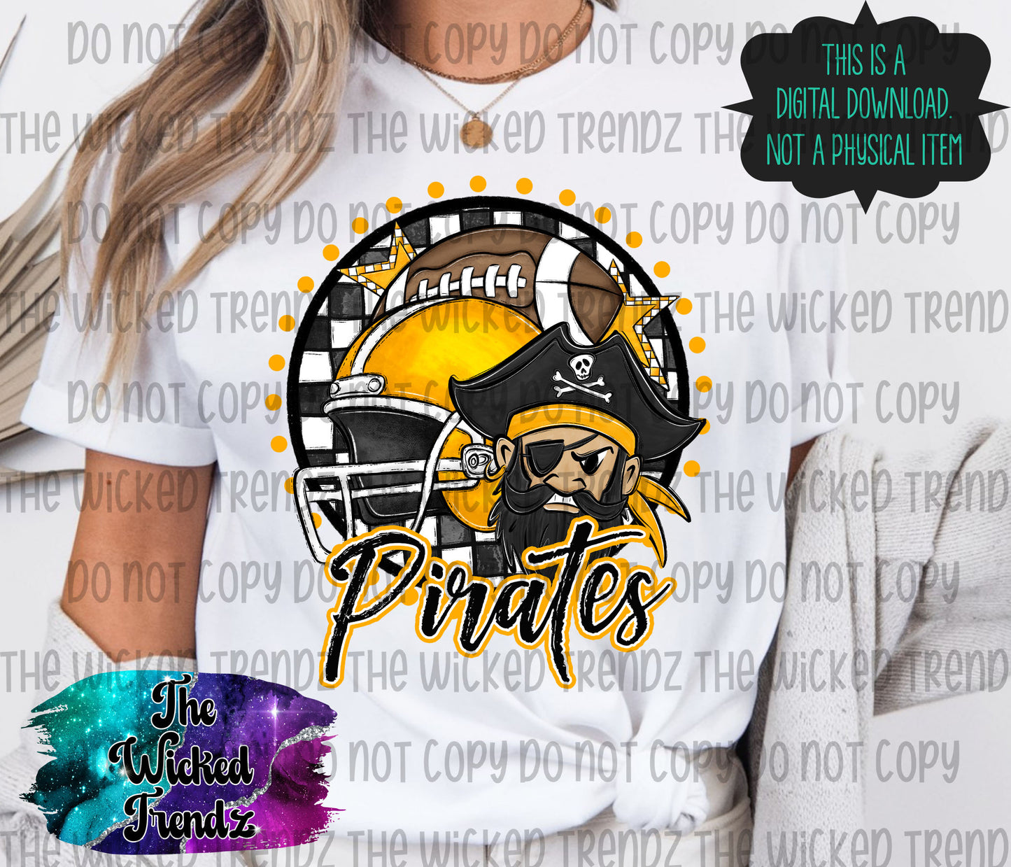 Pirates Yellow Football Mascot Digital Design
