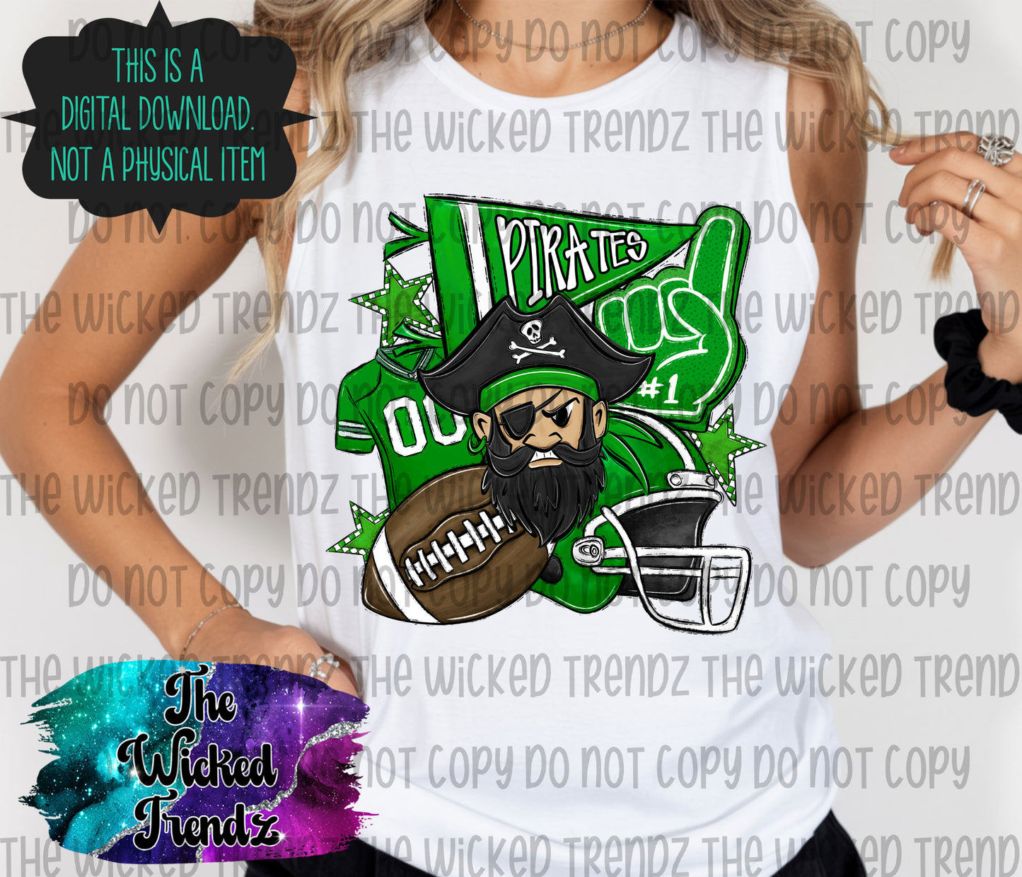 Pirates Green Football Mascot Digital Design