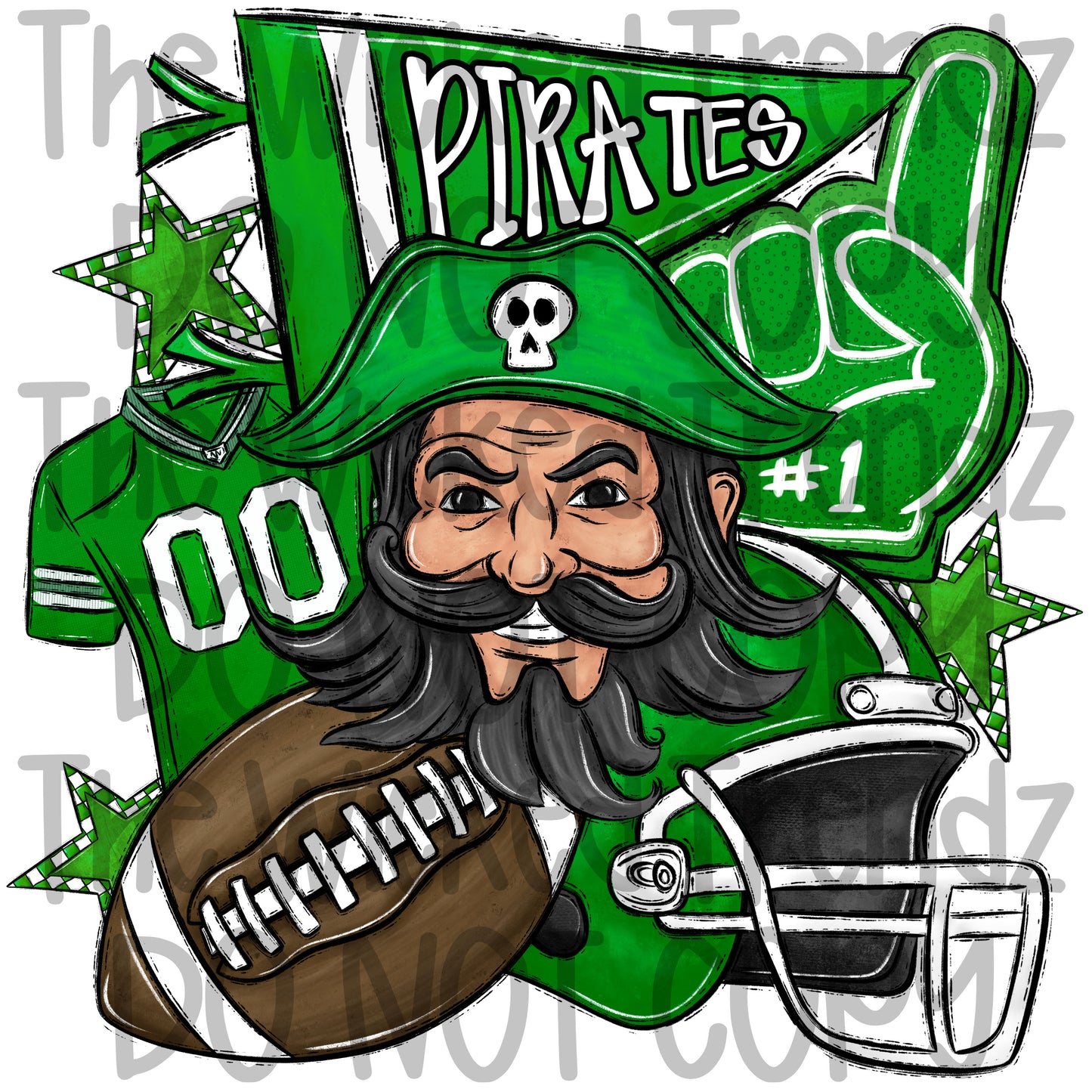 Pirates Green Football Mascot Digital Design