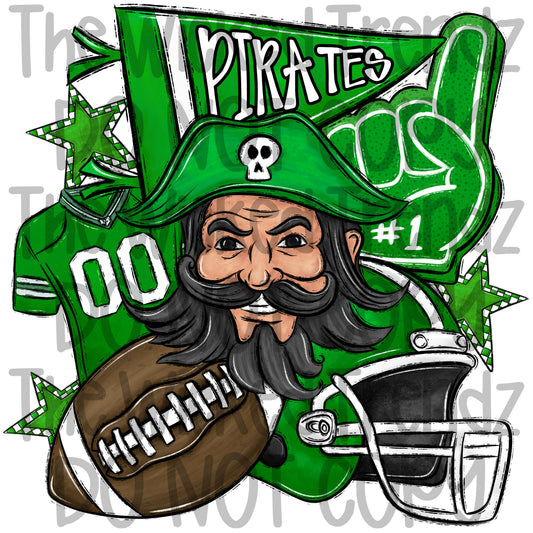 Pirates Green Football Team Mascot Digital Design