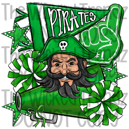 Pirates Green Cheer Cheerleading Cheerleader Mascot Digital Design Spirit Shirt Design