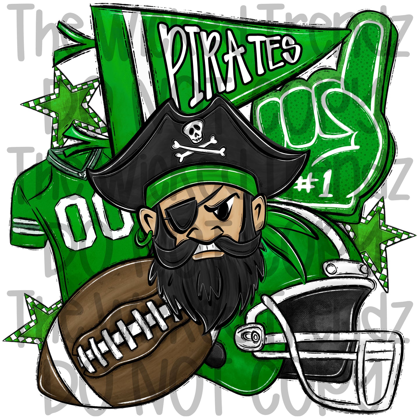 Pirates Green Football Mascot Digital Design