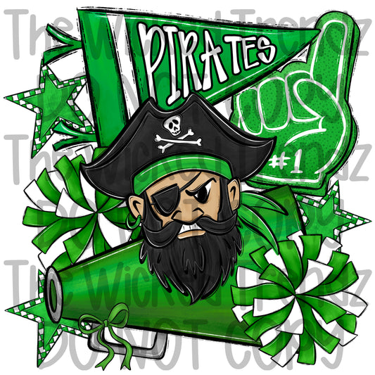 Pirates Green Cheer Cheerleading Cheerleader Mascot Digital Design Spirit Shirt Design