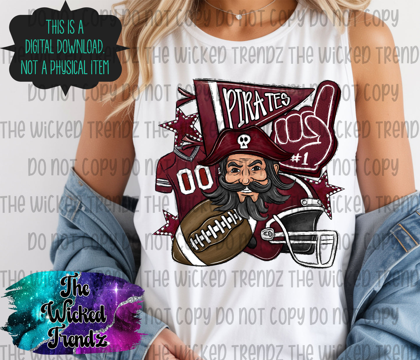 Pirates Maroon Football Mascot Digital Design