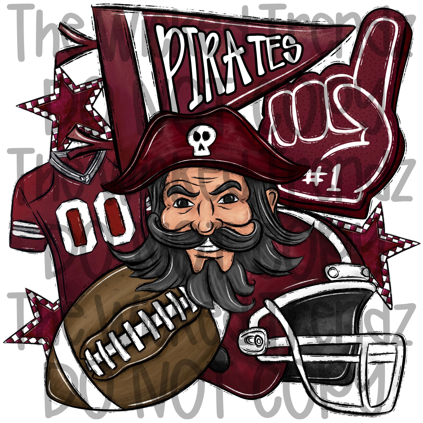 Pirates Maroon Football Mascot Digital Design