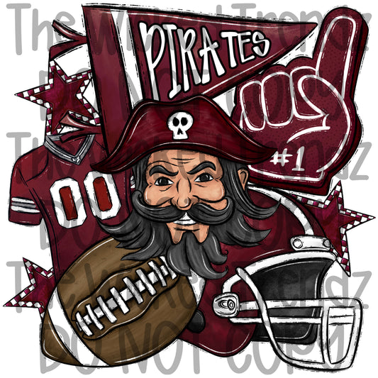 Pirates Maroon Football Team Mascot Digital Design