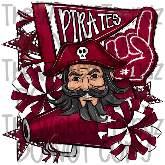 Pirates Maroon Cheer Cheerleading Cheerleader Mascot Digital Design Spirit Shirt Design