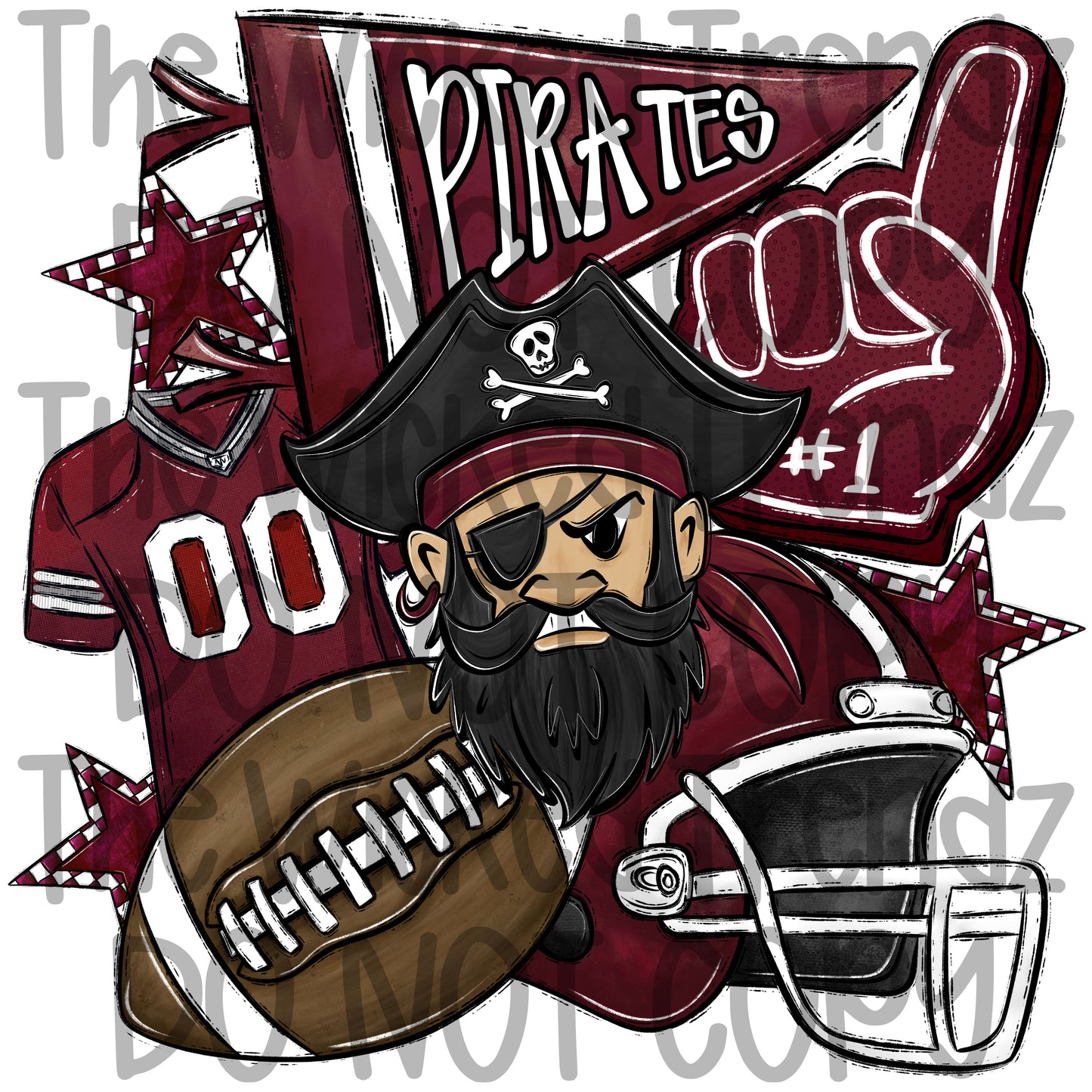 Pirates Maroon Football Mascot Digital Design
