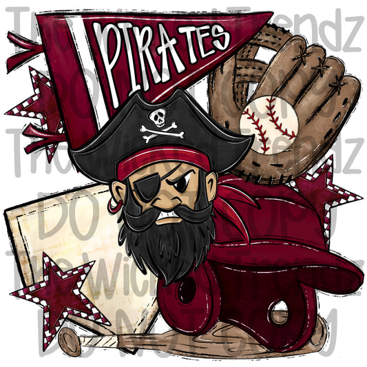 Pirates Maroon Baseball Team Mascot Digital Design