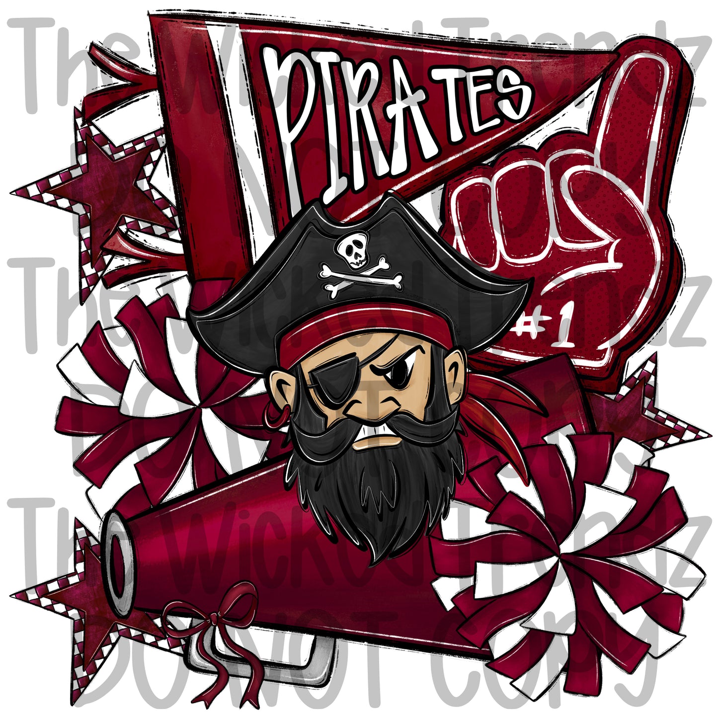 Pirates Maroon Cheer Cheerleading Cheerleader Mascot Digital Design Spirit Shirt Design