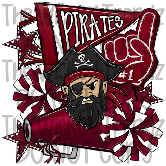 Pirates Maroon Cheer Cheerleading Cheerleader Mascot Digital Design Spirit Shirt Design