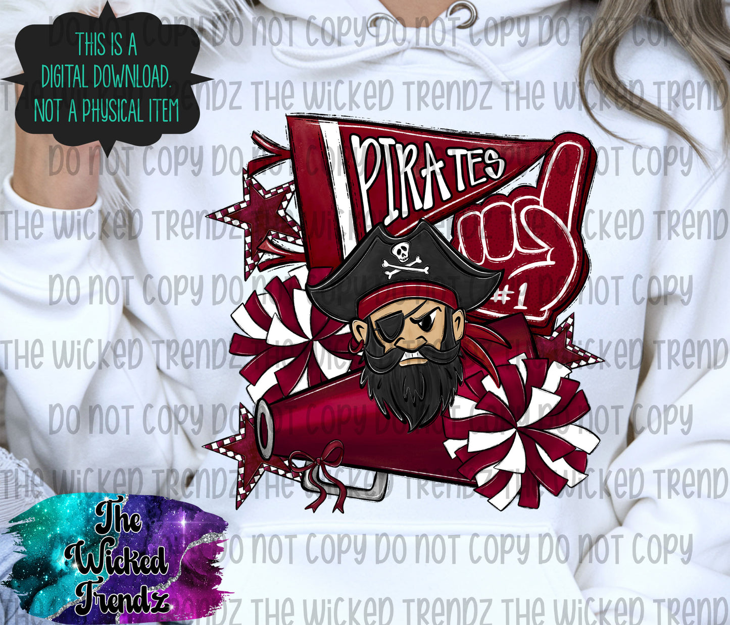Pirates Maroon Cheer Cheerleading Cheerleader Mascot Digital Design Spirit Shirt Design