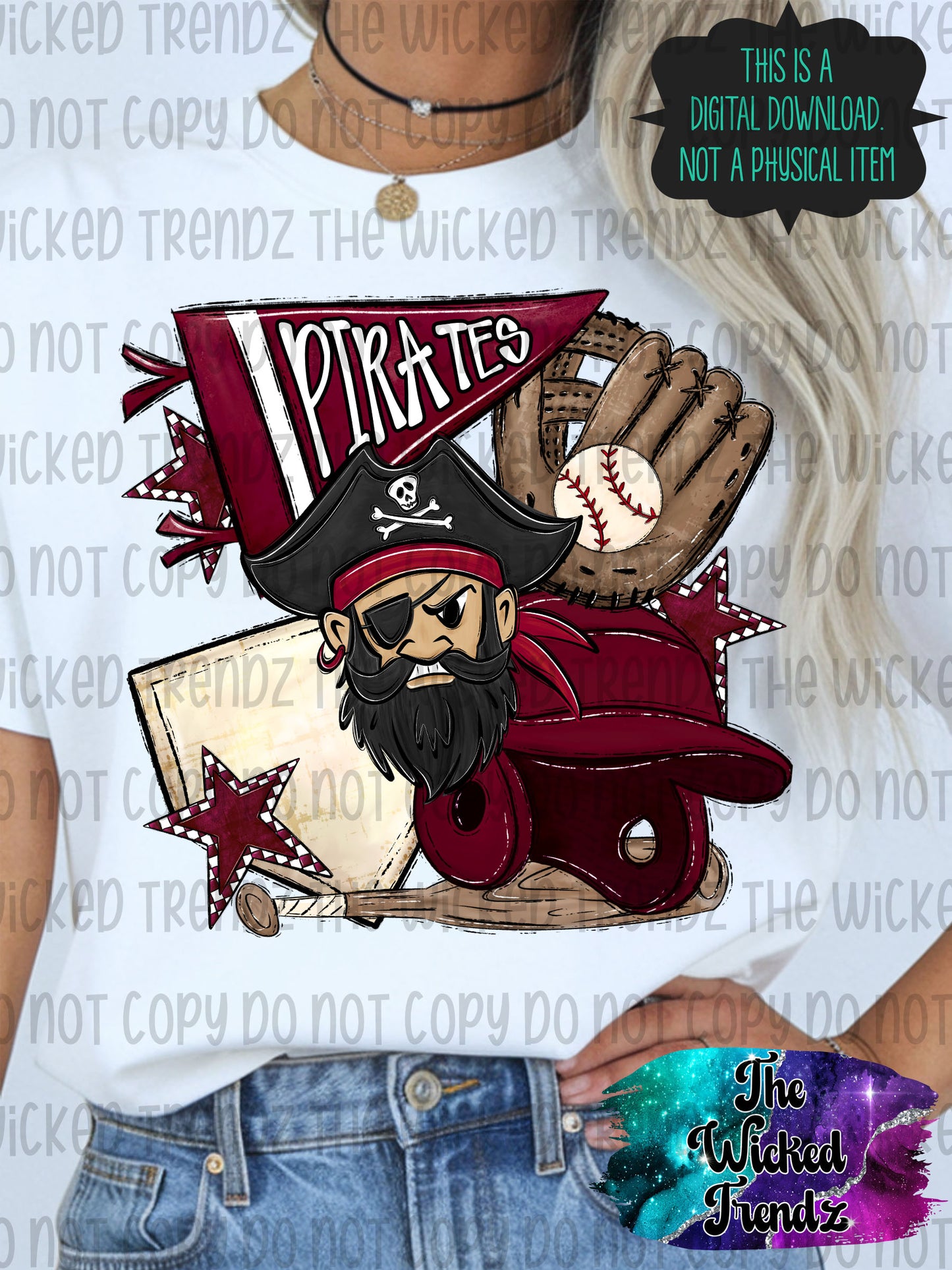 Pirates Maroon Baseball Team Mascot Digital Design