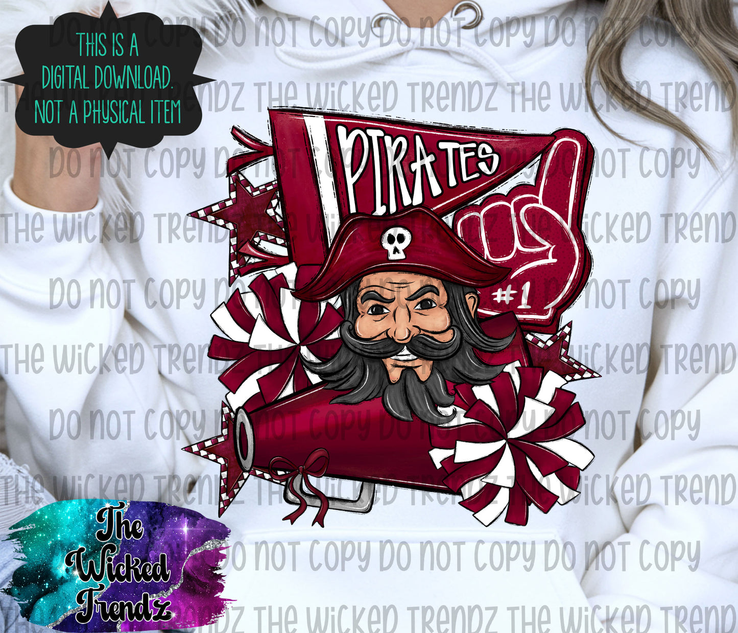 Pirates Maroon Cheer Cheerleading Cheerleader Mascot Digital Design Spirit Shirt Design