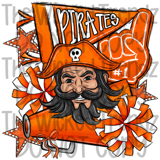 Pirates Orange Cheer Cheerleading Cheerleader Mascot Digital Design Spirit Shirt Design