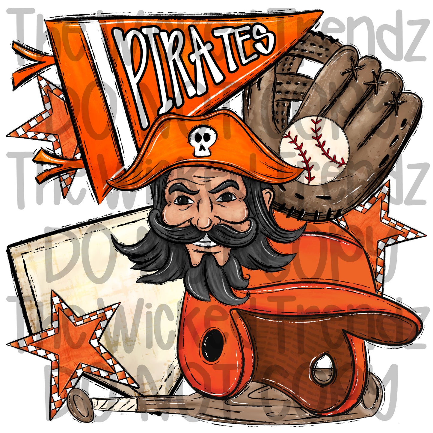 Pirates Orange Baseball Team Mascot Digital Design