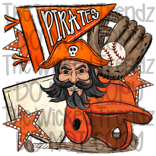 Pirates Orange Baseball Team Mascot Digital Design
