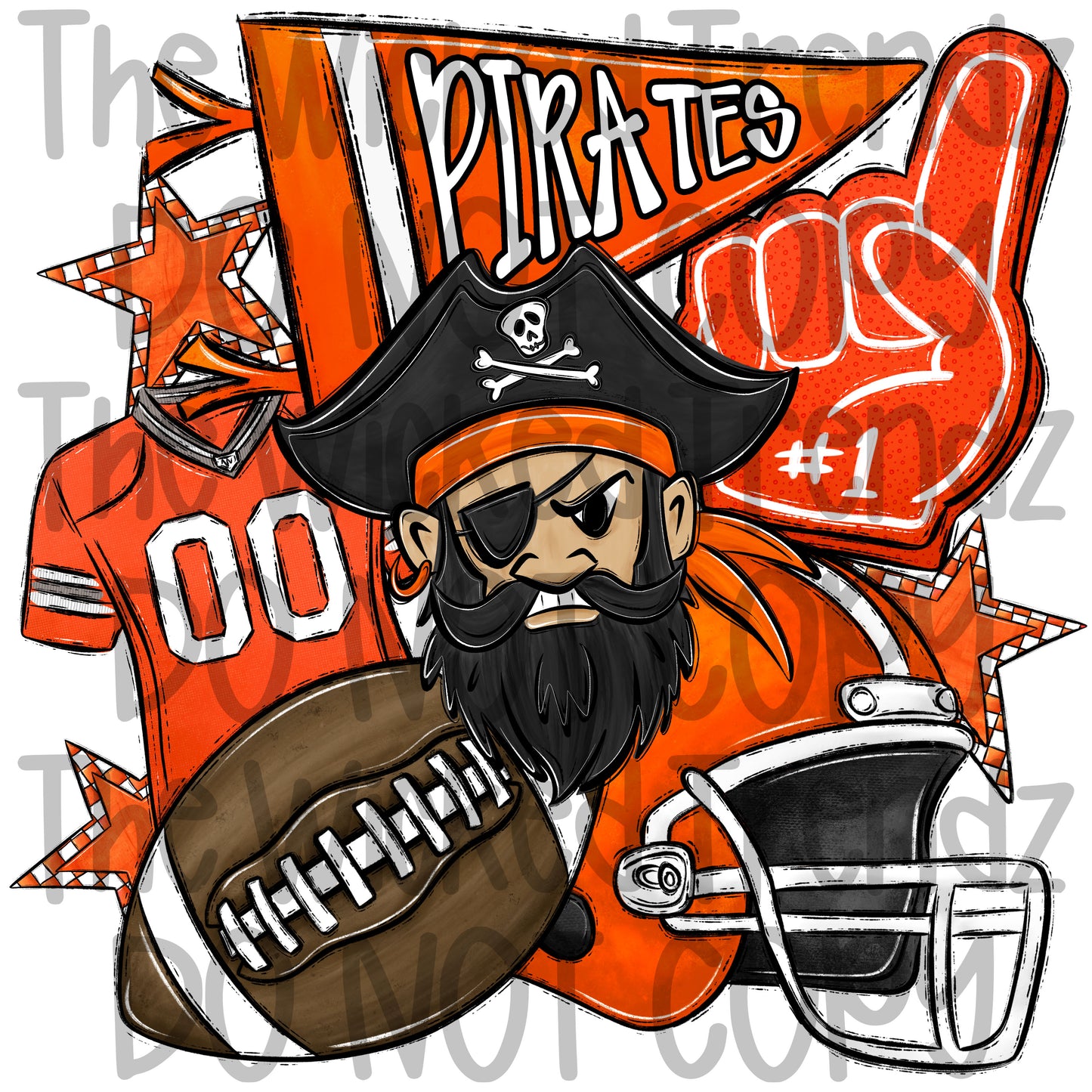 Pirates Orange Football Mascot Digital Design