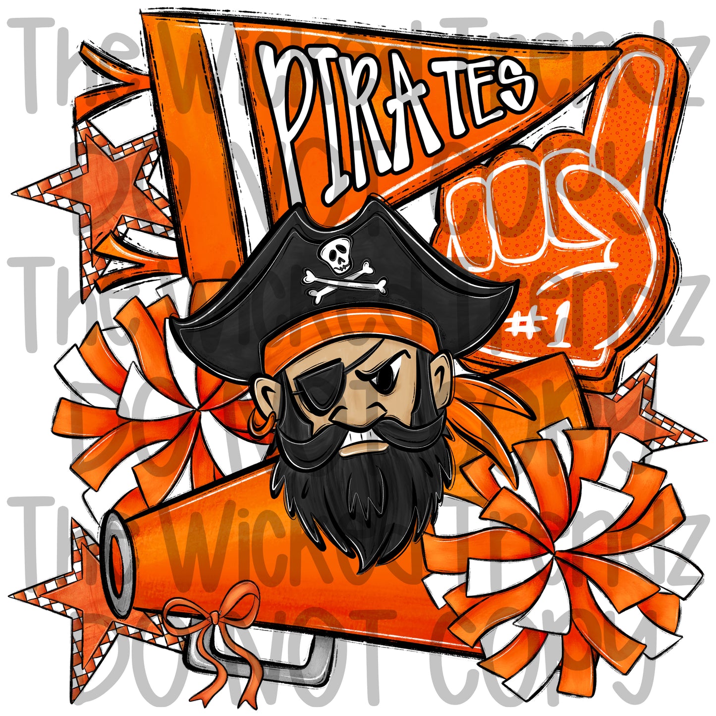 Pirates Orange Cheer Cheerleading Cheerleader Mascot Digital Design Spirit Shirt Design