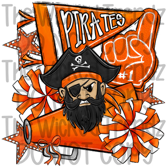 Pirates Orange Cheer Cheerleading Cheerleader Mascot Digital Design Spirit Shirt Design