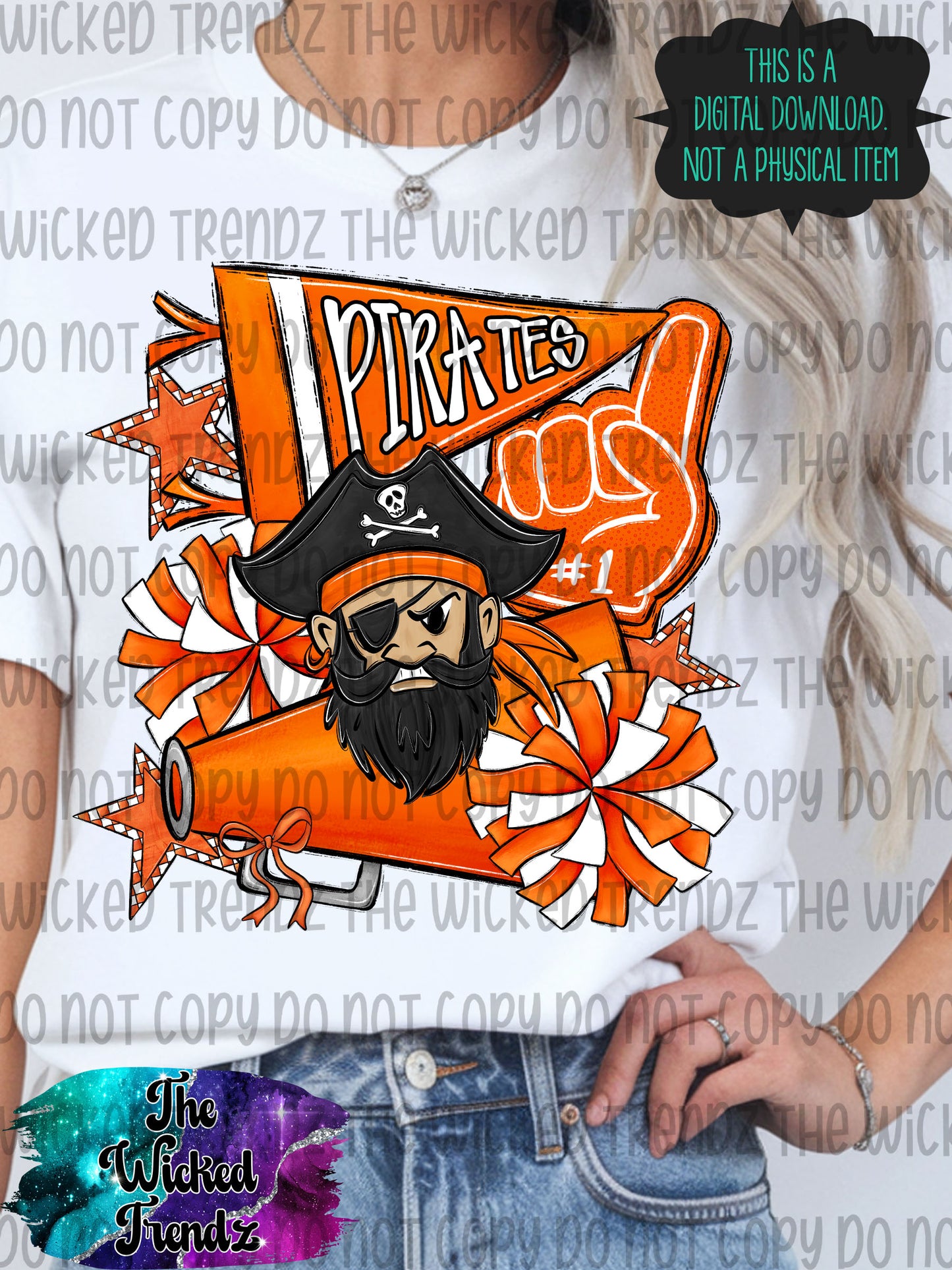 Pirates Orange Cheer Cheerleading Cheerleader Mascot Digital Design Spirit Shirt Design