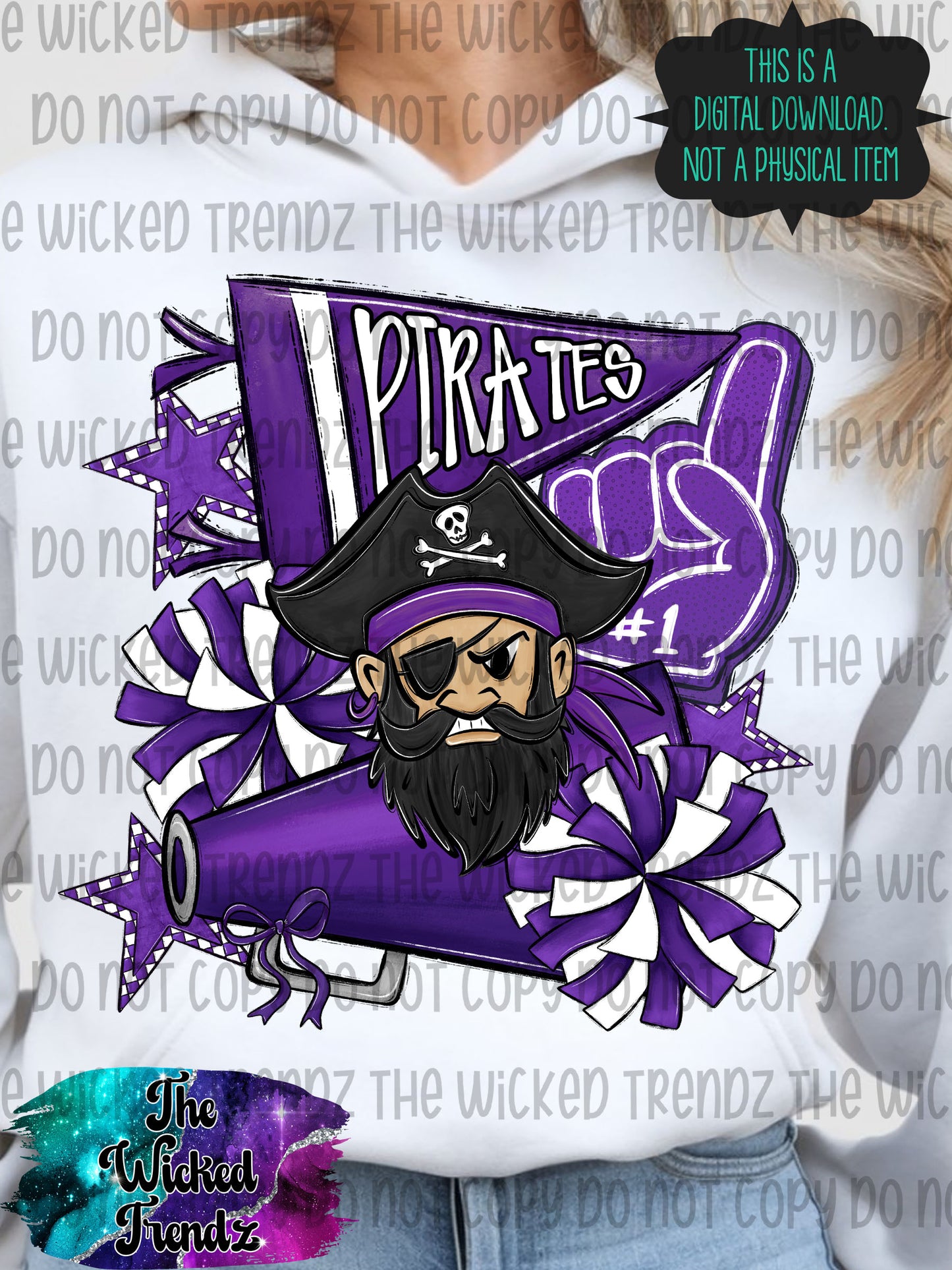 Pirates Purple Cheer Cheerleading Cheerleader Mascot Digital Design Spirit Shirt Design