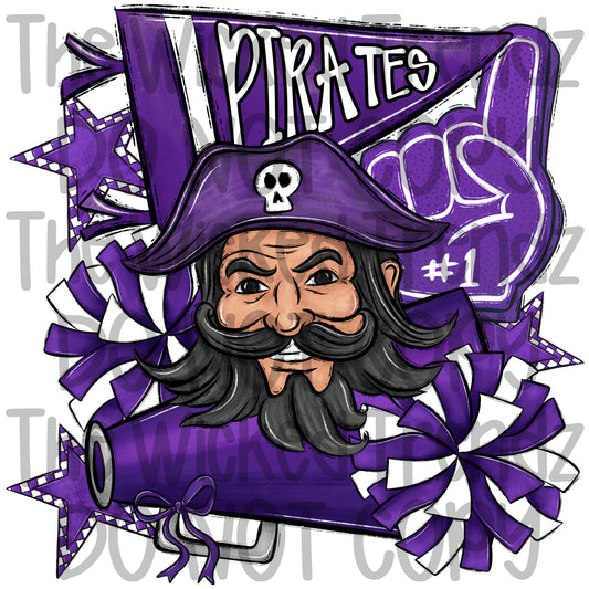 Pirates Purple Cheer Cheerleading Cheerleader Mascot Digital Design Spirit Shirt Design