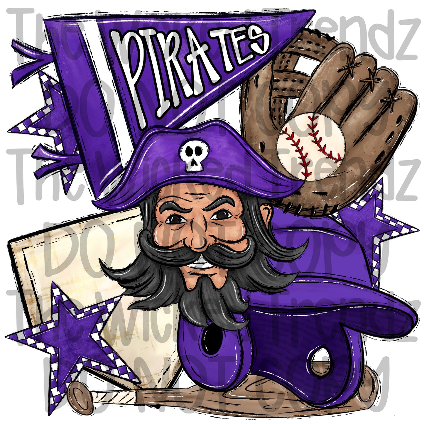 Pirates Purple Baseball Team Mascot Digital Design