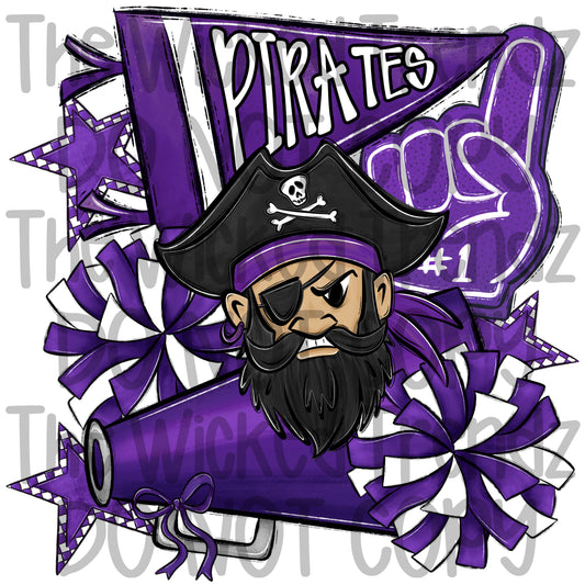 Pirates Purple Cheer Cheerleading Cheerleader Mascot Digital Design Spirit Shirt Design