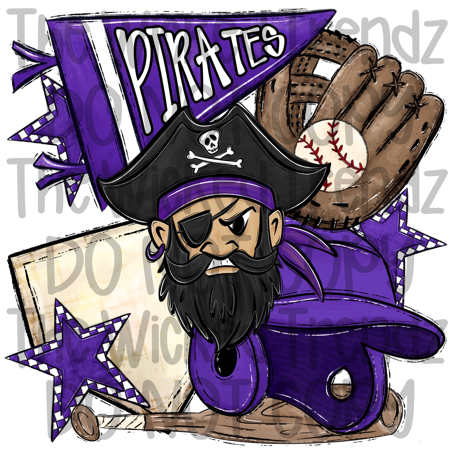 Pirates Purple Baseball Team Mascot Digital Design