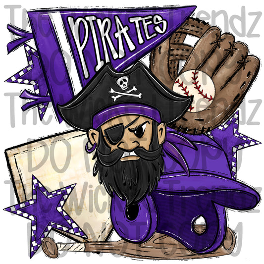 Pirates Purple Baseball Team Mascot Digital Design